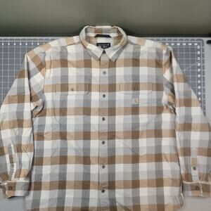 Carhartt Work Shirt Mens XL APH Asphalt Loose Heavy Plaid Essential Mechanic